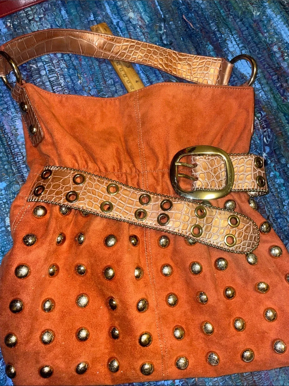 Kathy Van Zeeland Orange Studded Shoulder Bag